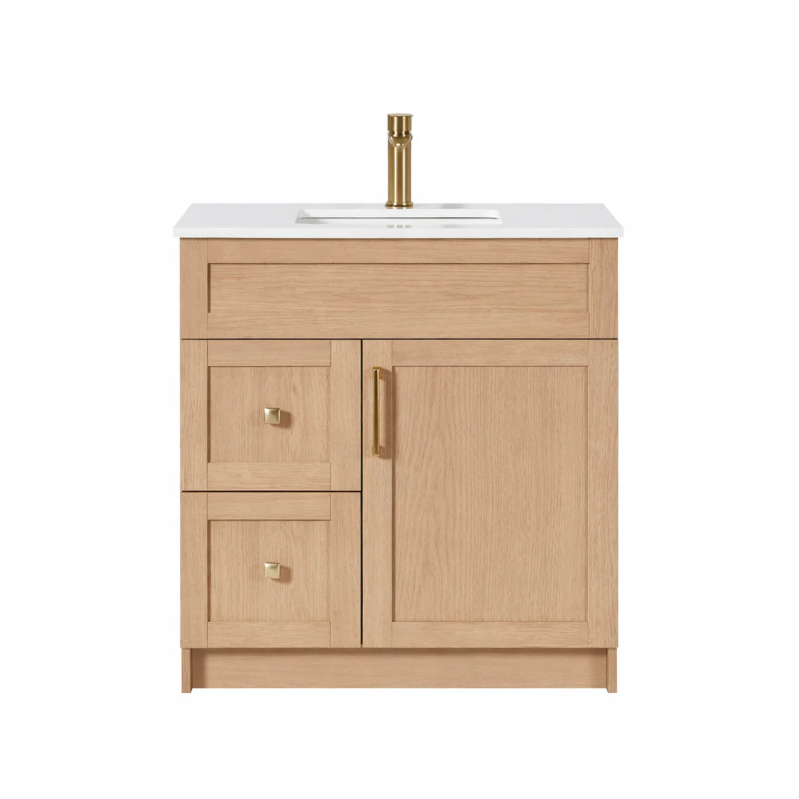 30” Bathroom Vanity Oak Light (HDF) – Regular Shaker_Free Standing With Left_Right Drawer (2)