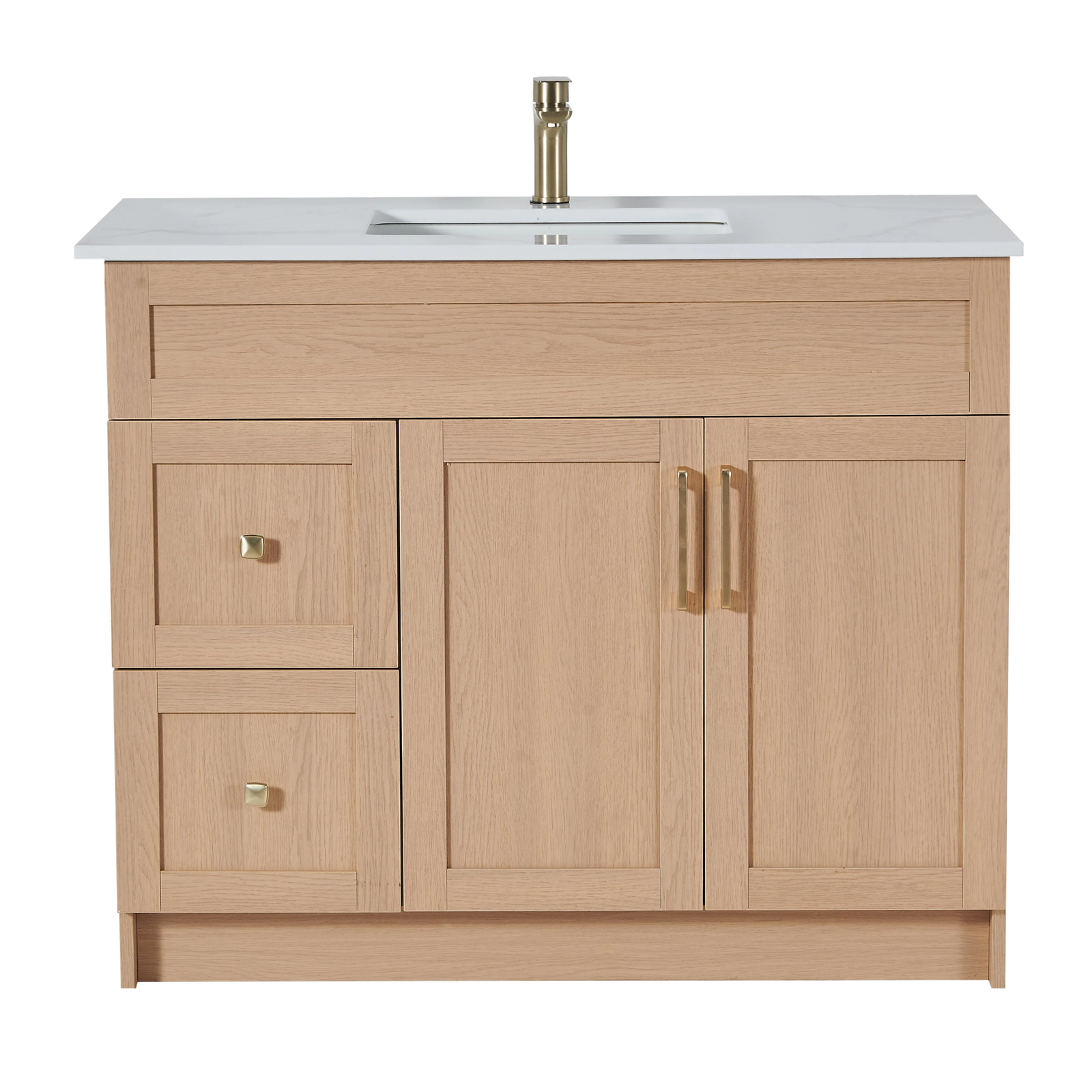 42” Bathroom Vanity Oak Light (HDF) – Regular Shaker_Free Standing With Left_Right Drawer (3)