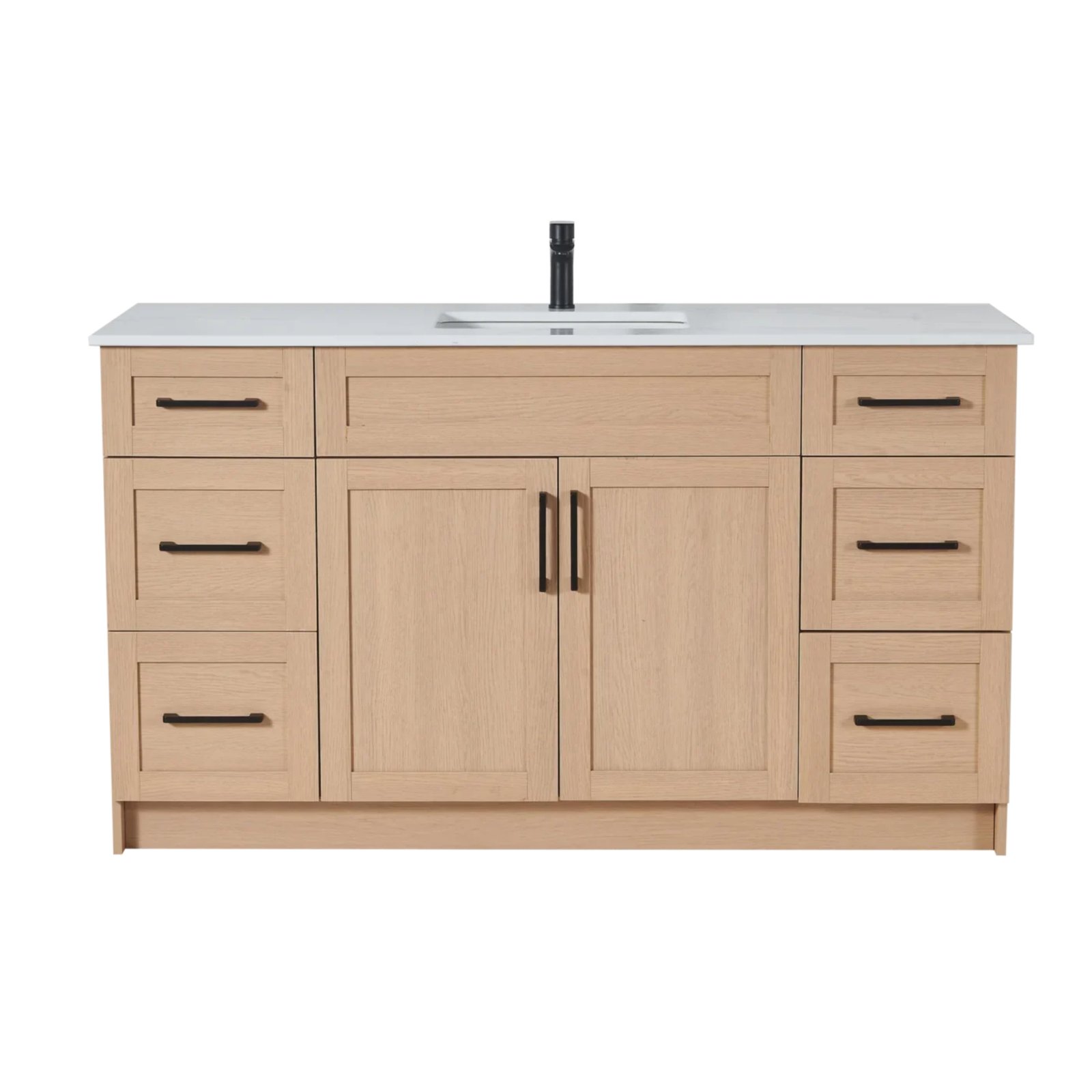 60” Bathroom Vanity Oak Light (HDF) – Regular Shaker_Free Standing With Left_Right Drawer