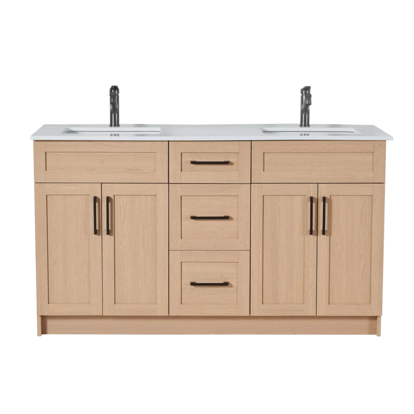 72” -Double-sink Bathroom Vanity Oak Light (HDF) – Regular Shaker_Free Standing With Left_Right Drawer