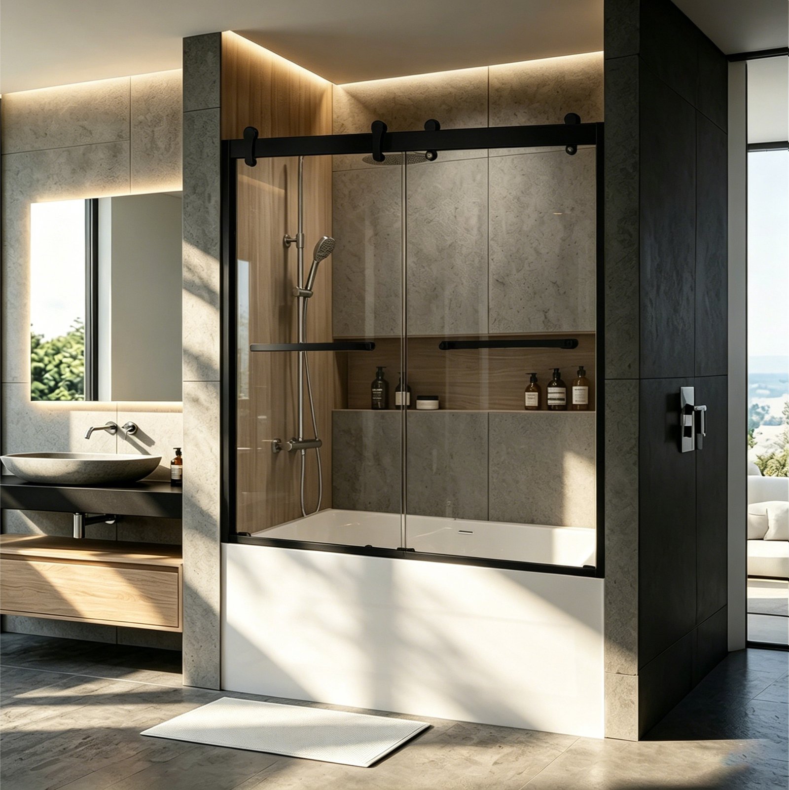 BXG-81 Stainless Steel Double Sliding Glass Shower Door with Self Cleaning Feature (48x74, 60x74, 60x60 Inches) - Image 14